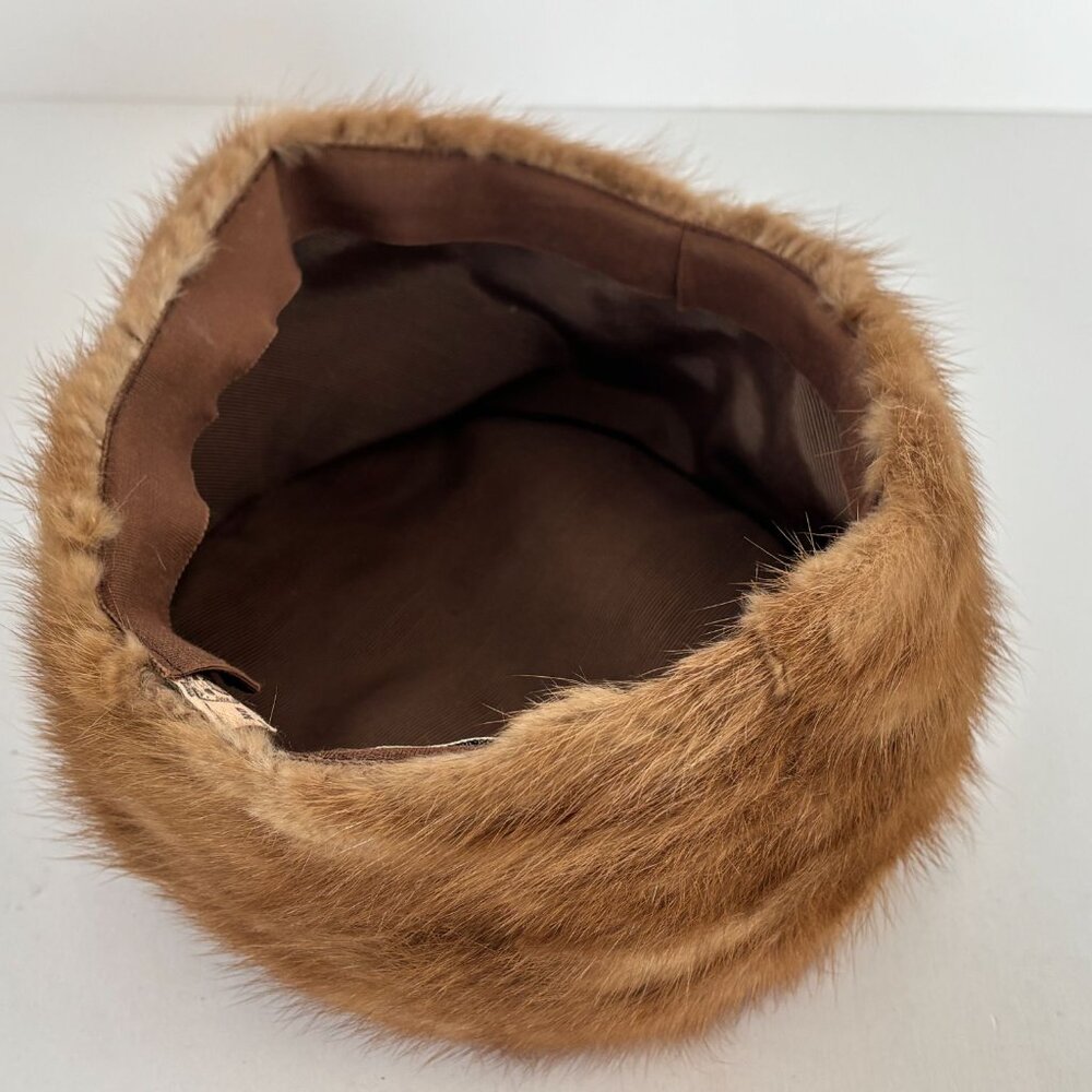 Franklin Simon Mink Fur Hat Vintage Brown Winter Union Made Label Tag UHCMW 60s - Picture 13 of 15